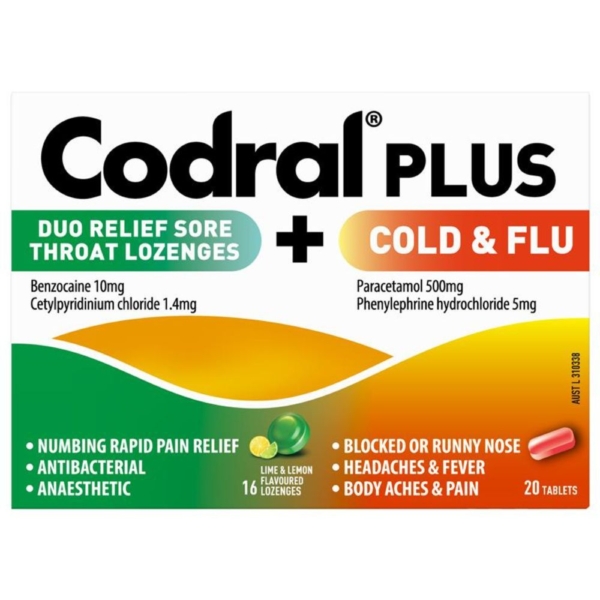 codral plus loz c+f + sore throat caps 16